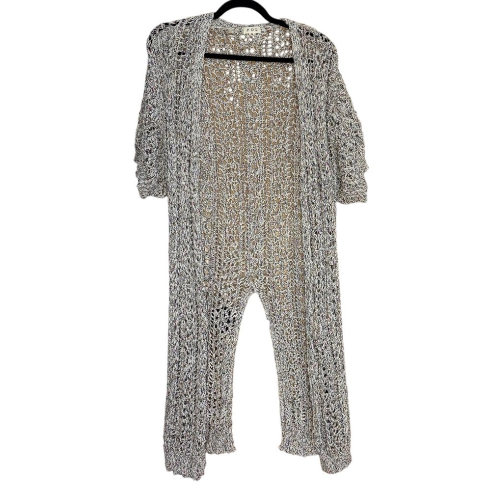 POL Women’s Cardigan Open Knit Short Sleeve Long Line Size Small